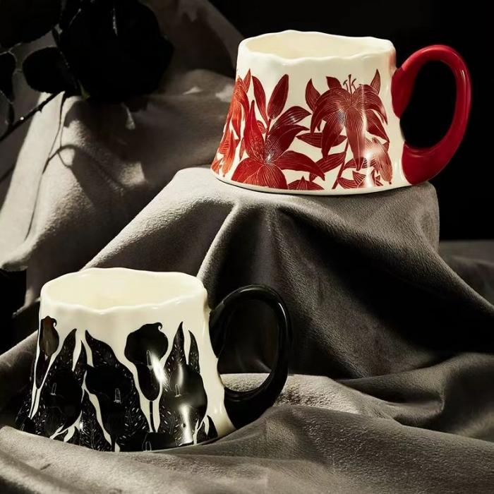 Ceramic Mug with Silk Screen-printed Iris Flower