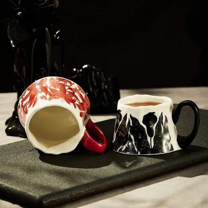 Ceramic Mug with Silk Screen-printed Iris Flower