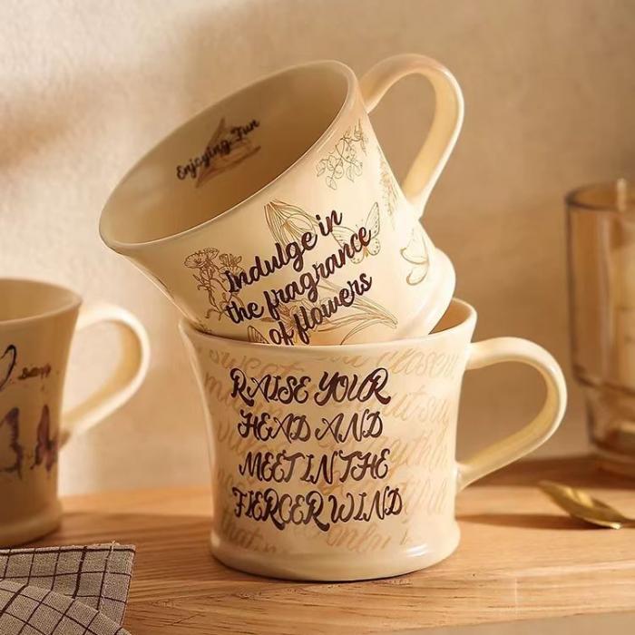 Vintage Ceramic Mug with Silk Screen-printed Butterfly