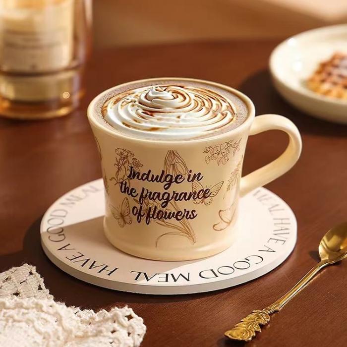 Vintage Ceramic Mug with Silk Screen-printed Butterfly