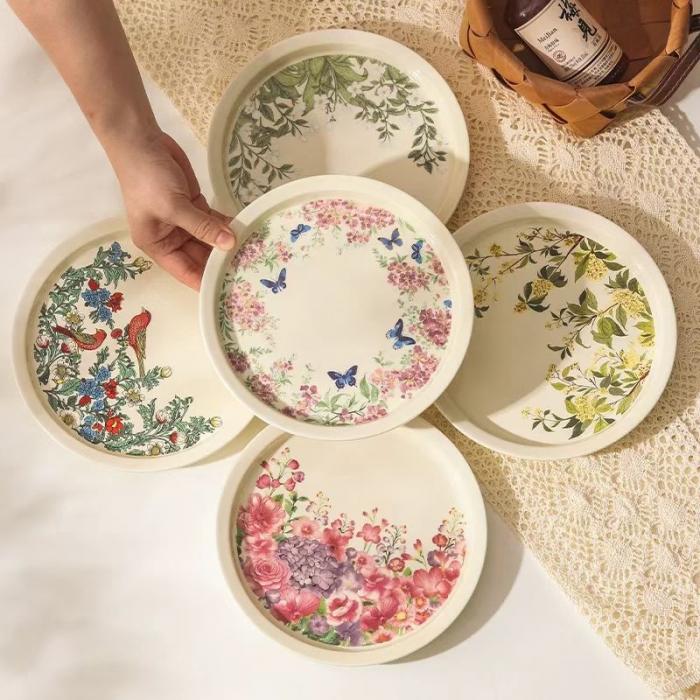 Vintage Ceramic Dish with Silk Screen-printed Flowers