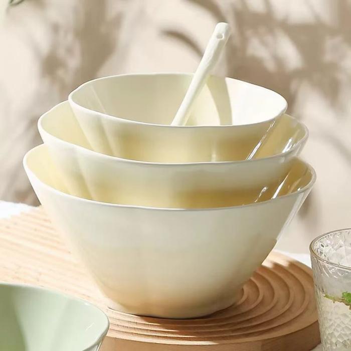 Creamy Colored Ceramic Asian Conical Hat-like Bowl
