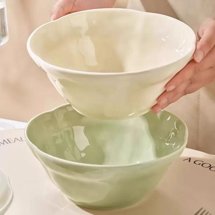 Creamy Colored Ceramic Noodle Bowl