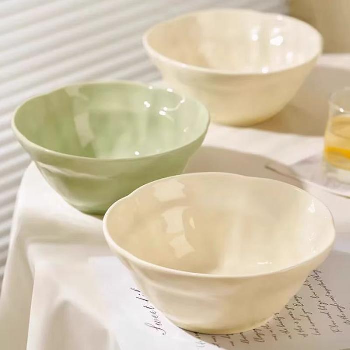 Creamy Colored Ceramic Noodle Bowl