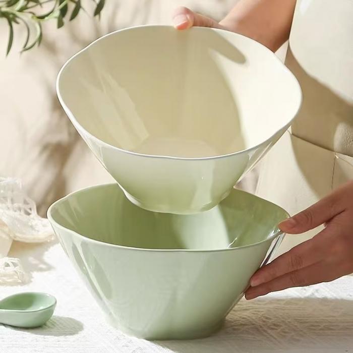 Creamy Colored Ceramic Asian Conical Hat-like Bowl