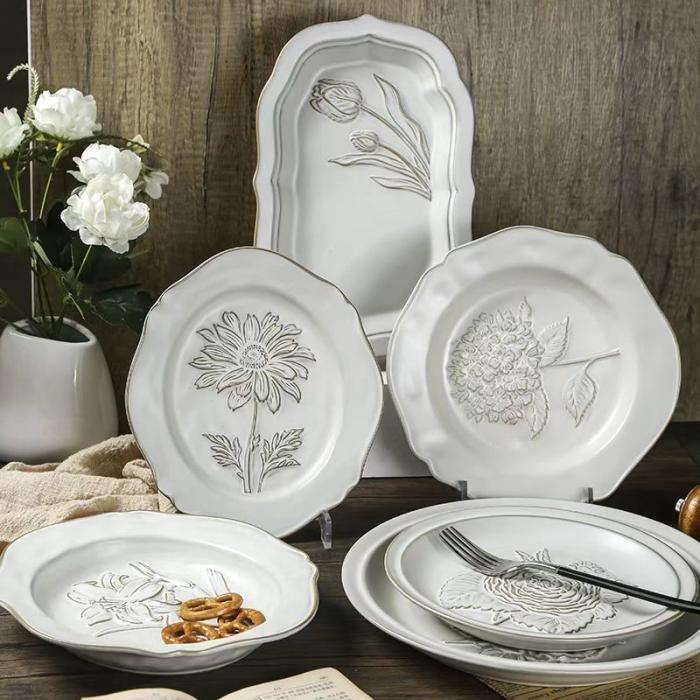 Vintage Relief  Ceramic  Dish Set