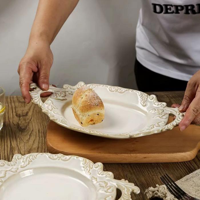 Relief Vintage Ceramic  Double-handled Dish Set