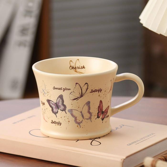 Vintage Ceramic Mug with Silk Screen-printed Butterfly